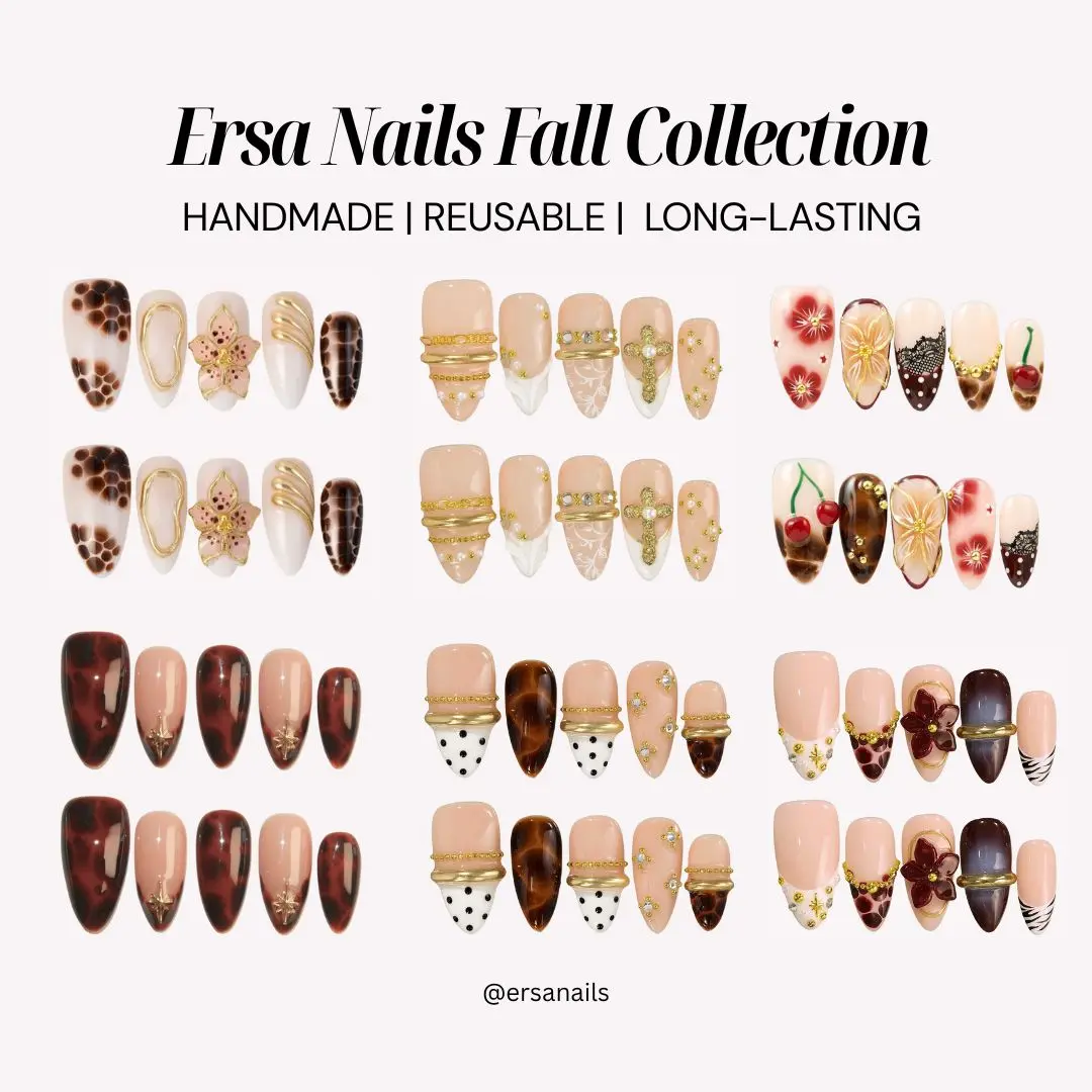 ErsaNails FALL Collection – Handmade Press-On Nails 10PCS | Acrylic, Reusable, Salon-Quality, Long-Lasting, Glossy Design