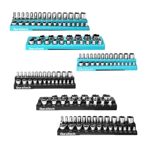 #Summervibes DURATECH Magnetic Socket Organizer Set, 1/2" 1/4" 3/8" Drive SAE&Metric Socket Holders Socket Trays for Tool Box and Tool Cart, Hold 143 Counts Standard&Deep Size Sockets (Sockets Not Included)