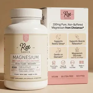 Rae Basics Magnesium Glycinate 200mg - 90 Capsules,  Supplement, Sleep Support, Muscle Support, Relaxation, Magnesium Vitamin
