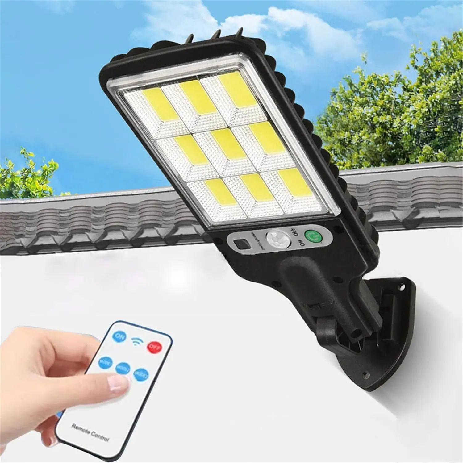Upgraded Solar Street Light Outdoor, 6500 Lumens 3 Modes LED Motion Sensor Security, Wall Lamp for Garden Yard Porch Decor, IP65 Waterproof Remote Control, Backyard Light, 2/4 Pack