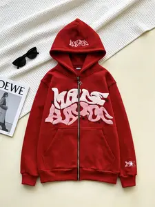 Y2K Retro Star And Letter Printed Full zipper Hoodies，Spring Autumn Harajuku Women And Men Fashion Hip Hop Long Sleeve Hooded ，Avant-Garde - Street Casual Spring/Fall Loose Zipper Pocket Patched，Autumn and Winter Gothic Coat preppy style
