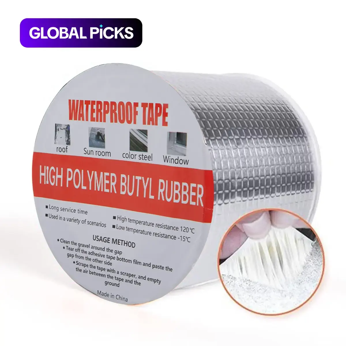 Butyl Strong Adhesive Waterproof Self Sealing Tape, Premium Butyl Rubber Aluminum Foil Leakproof Tape for Windows, Glass and EPDM Roof Leak Patching, Boat and Pipe Sealing, Waterproof Bond #GLOBAL PICKS