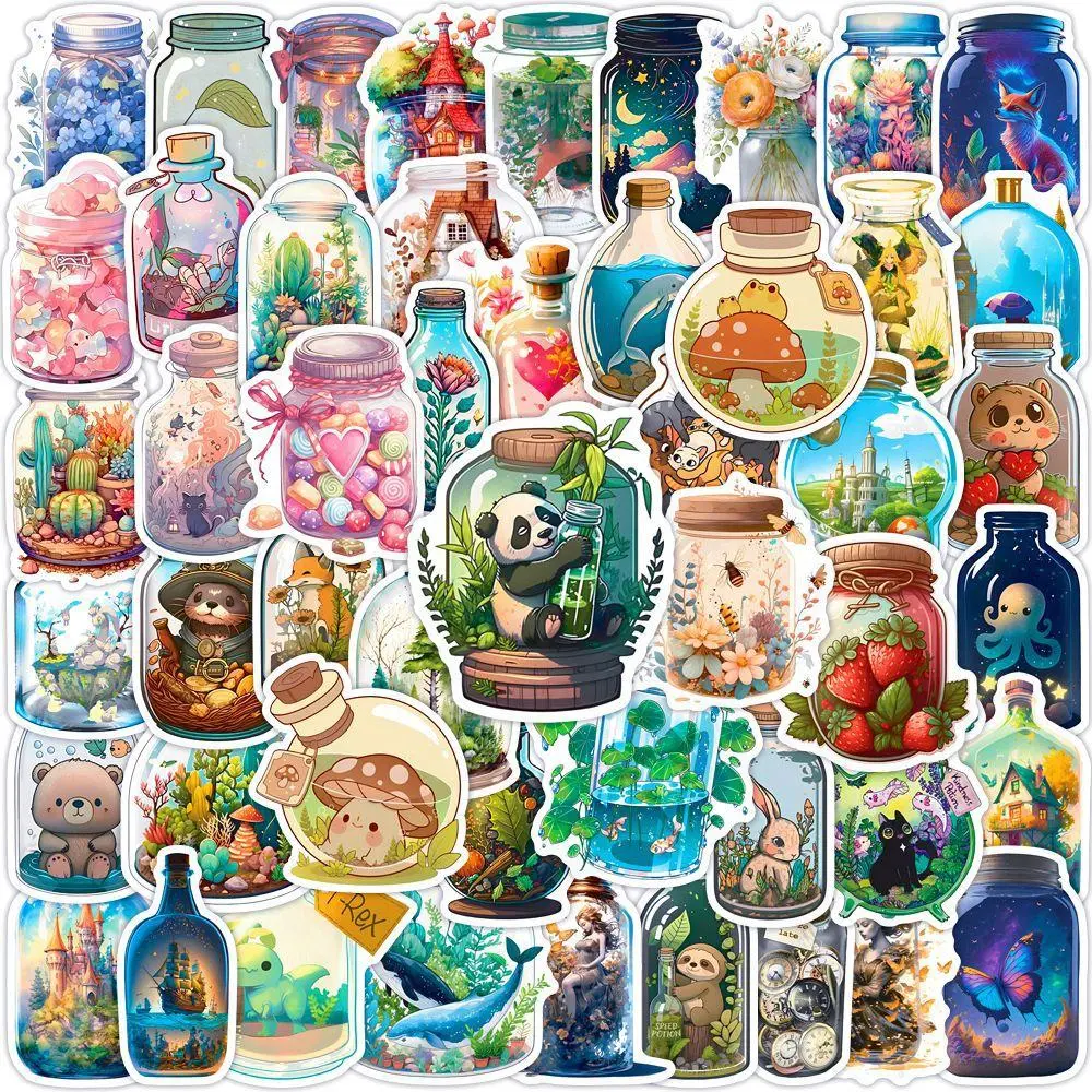 50pcs World in Bottle Series Graffiti Sticker, Waterproof Decorative Sticker, DIY Decal, Assorted Decals, Cool Stickers, For Decorating Water Bottles, Computers, Skateboards, Art Stickers, Handmade Crafts, PVC Waterproof Stickers