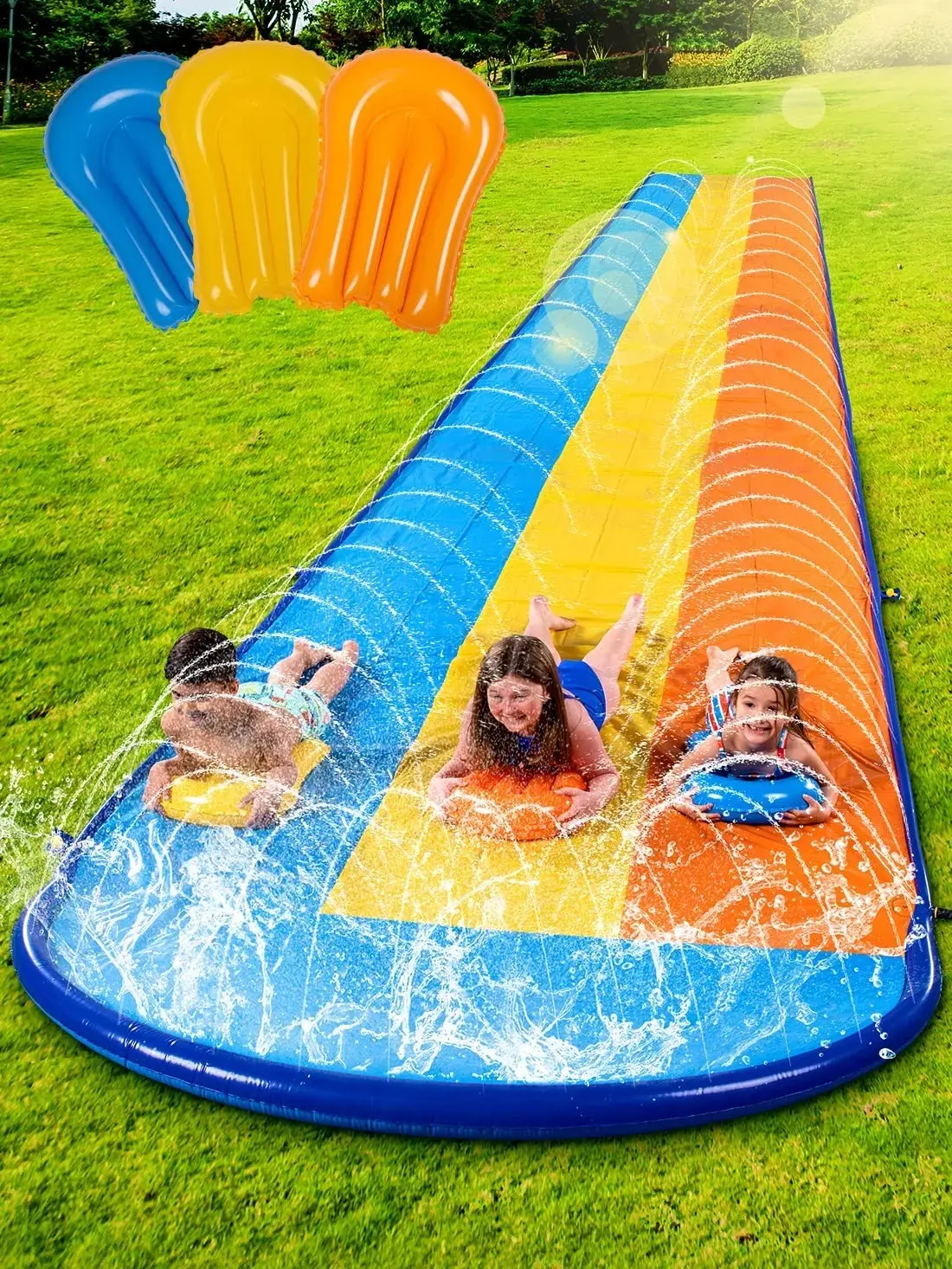 18ft/22.5ft/32.5ft Water Slide and Inflatable Boards, Double/Triple Lawn Water Slides