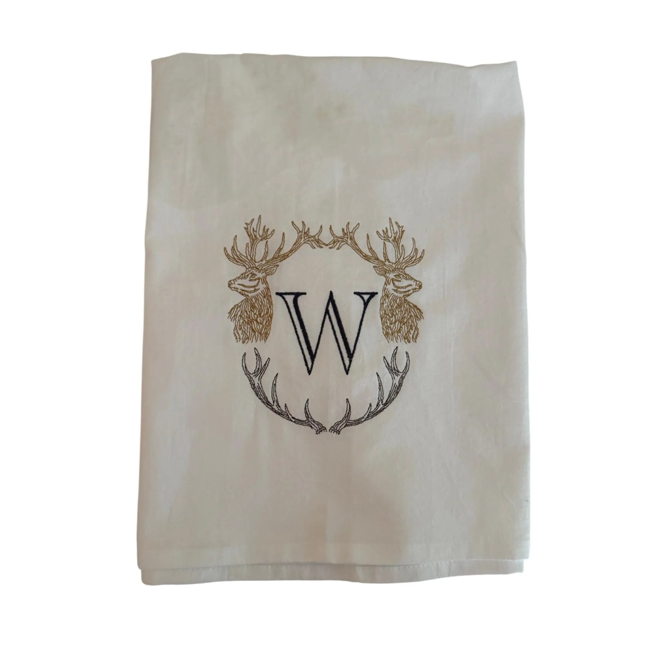 Embroidered Stag Dinner Napkins with Monogram Initial