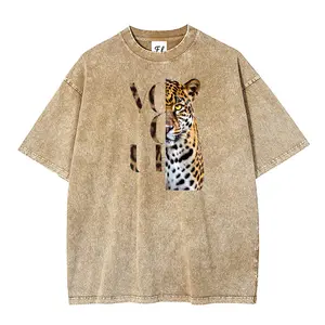 Stylish Washed Top with Leopard Print