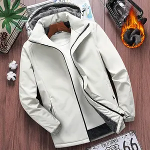 Men's Winter Wool Lined Thick Cotton Jacket Windproof and Waterproof Plush Lined Warm Cold Weather Zipper Pocket Design Safe and Practical Hat Ribbed Cuffs Outdoor Hiking Skiing Jacket Winter Warm Work JacketRAIMENTRY