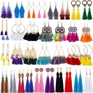 18-32 Pairs Tassel Earrings Set with Colorful Tassel Long Layered Dangle Hoop Tiered Thread Earrings Set for Women  Fashion and Valentine Birthday Party