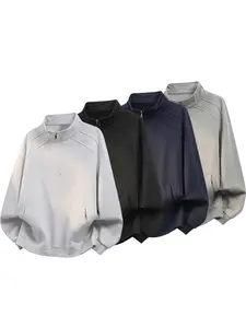 Men's solid color half zipper shoulder drop quarter zipper basic design street casual printed casual men's clothing, loose modern autumn basic comfortable men's fashion pullover, furry fashion design street casual printed casual clothing