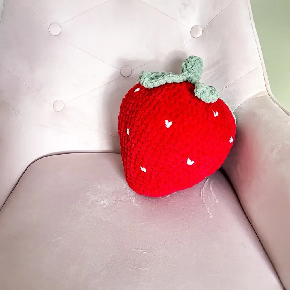 Handcrafted Strawberry Plush Decorative Pillow