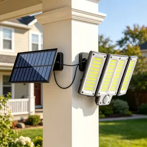 ISUNMEA Solar Outdoor Lights 2500LM 280 LED Security Lights with Remote Control,3 Heads Motion Sensor Lights, IP65 Waterproof,270° Wide Angle Flood Wall Lights with 3 Modes for You Garden（1pc）
