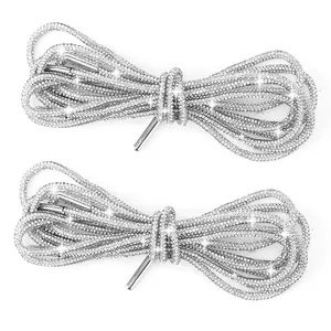 2PCS Shoe Laces  Rhinestone Rope Shoe Strings Replacement Drawstring Cords for Accessories Round Sequin Shoelaces Shoestrings for Sneakers Boots Casual 120 cm/47.2in