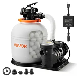 VEVOR FlashPure Sand Filter Pump, 16 in for Above Ground Pool, 1 HP 4400 GPH, Swimming Pool Filter System with Timer, 6X Faster Filtration with Media Installed, Leak-Resistant, Ready to Use Out of Box