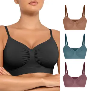 FeelinGirl Women's Wireless Bra Comfort Bralettes  Suitable for up to 44DD  No Underwire Unlined Cami Bra Seamless Tshirt Bras Sports Bra 3 Everyday Daily Wear Breathable Springtok