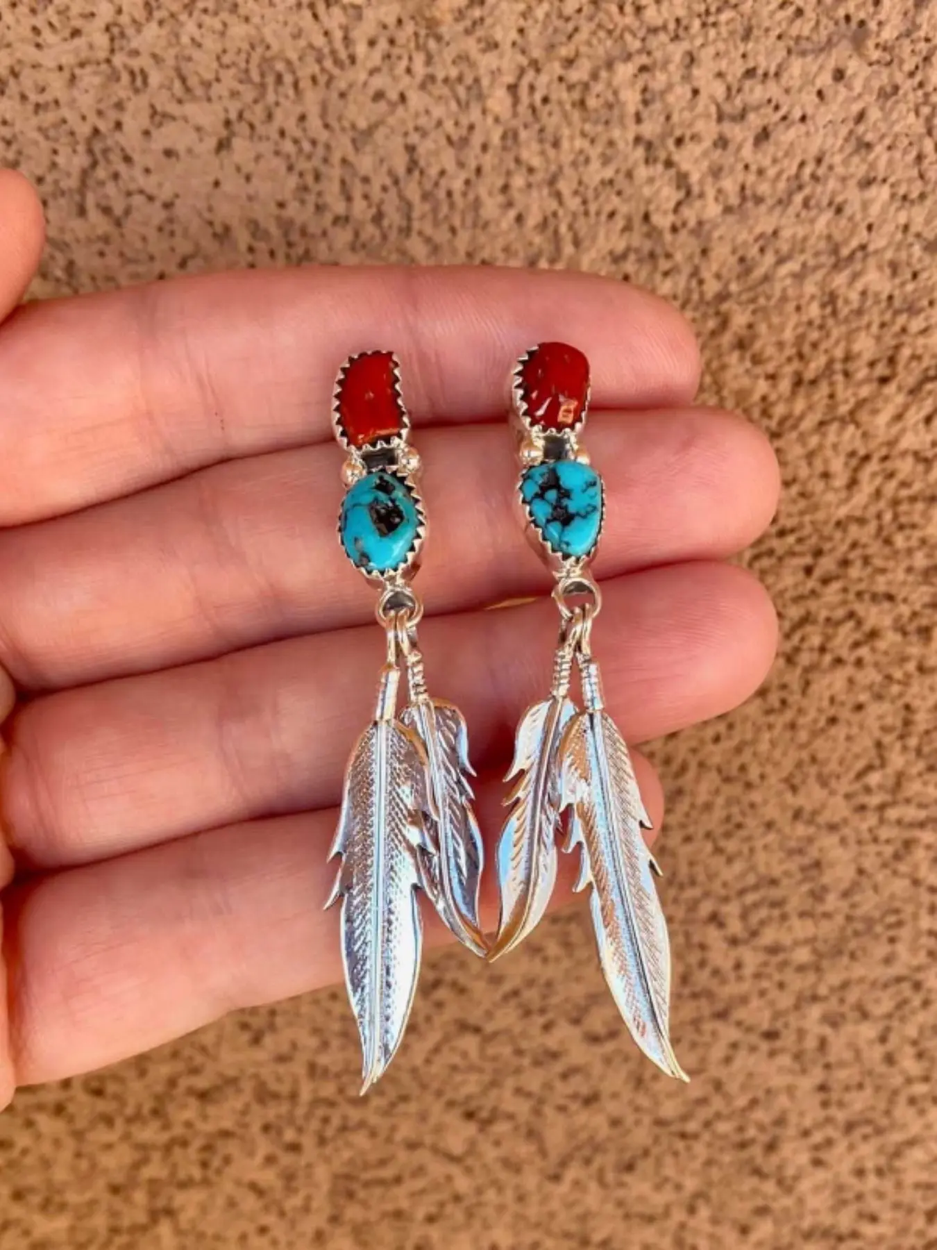 Bohemian Vintage Look Faux Turquoise Feather Design Pendant Earrings, Women's Boho Style Ethnic Touch Holiday Accessory Gift Ready, Personalized Fashion Jewelry