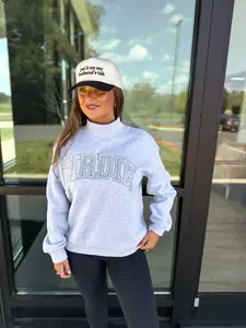 BIRDIE Embroidered Funnel Neck Pullover in Heather Haze