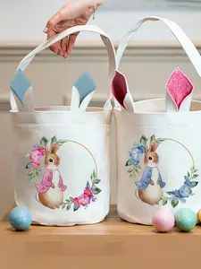 Easter Basket with Rabbit Handle, Easter Egg Hunt Carry Bag, Festival Easter Party Bag, Fun Design, Party Decoration, Perfect Gift, Cartoon, Birthday Gift Baskets