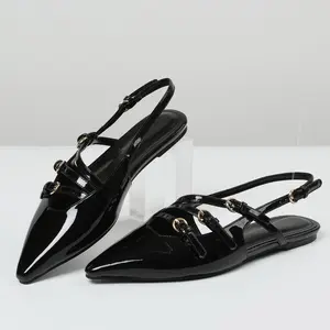Summer Women's Pointed  Slingback Flat Red Patent Comfortable Cute Trendy Ladies Flats Shoes Pointed Toe Strappy  Wedding Office Work Bridal Formal Dress Shoes for Women Dressy Foot Sandal wear Girl Latin Black