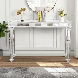 Mirrored Console Table,Mirrored Makeup Vanity Table Desk, Media Console Table for Women Home Office Writing Desk(48''W x 32.3''H x 18''D)