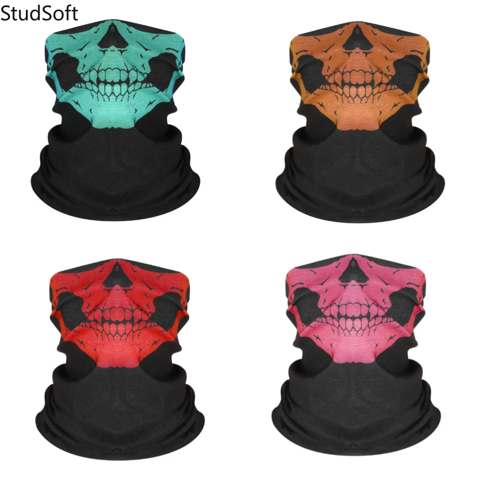 Unisex Adult 4-Pcs Skull Print Windproof Neck Gaiter Set - Headwear, Multicolor Skeleton Face Coverings for Outdoor Sports, Motorcycle Riding, Skull Face Mask, Bold Skull Print