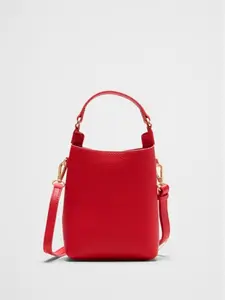 Women Vegan Leather Micro Mini Bucket Crossbody Bag - Tomato