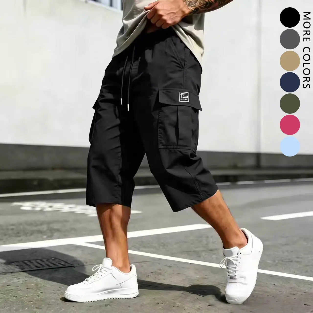 Men’s Plain Cargo Capri Shorts - Relaxed Fit, Casual Streetwear, Multiple Pockets, 3/4 Length, Comfortable, Stylish, Ideal for Everyday Wear, Cargo Style Shorts