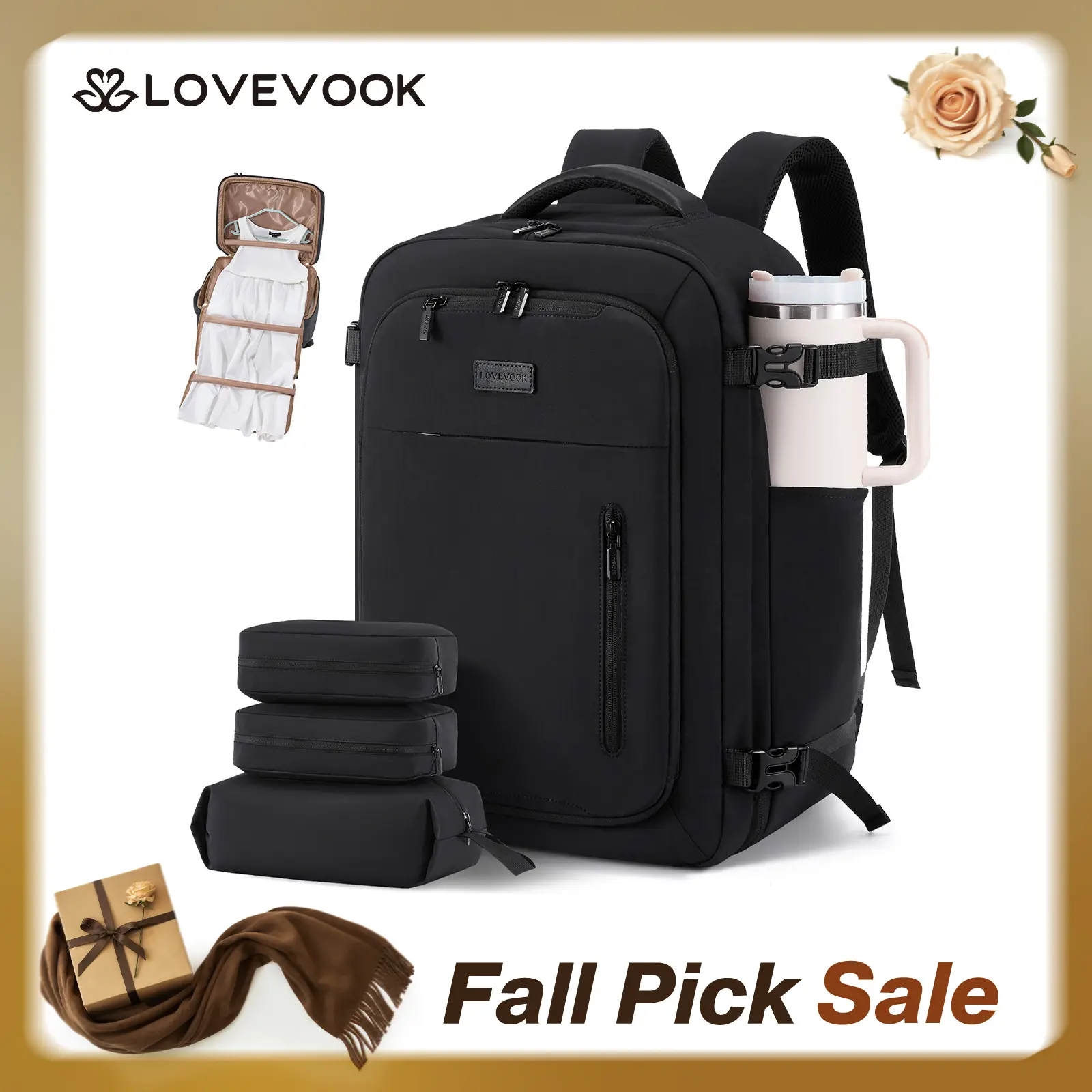 LOVEVOOK Travel Backpack for Women Men with Garment Bag, 40L Large Capacity Carry-On Backpack, Equipped with 3 Storage Pockets, TSA Approved, Can Hold a 17.3-inch Laptop, Can Be Used as a Suit Bag, Essential Luggage Backpack for Business Weekend Travel