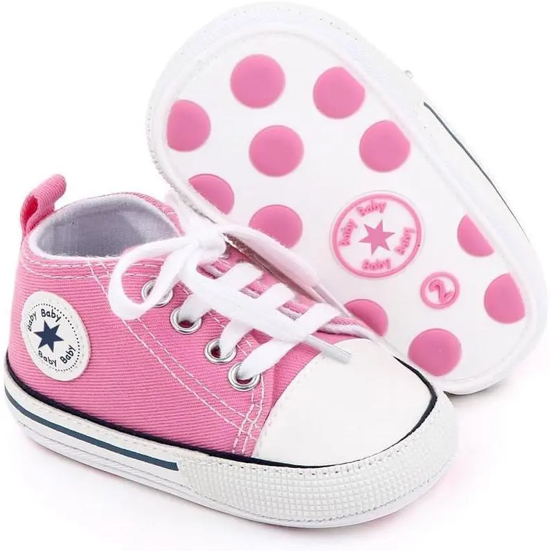 Unisex Baby Canvas High-Top Lace Sneakers - Anti-Slip Soft Sole, Breathable, Easy Off, Classic Style for Newborns, Crawling Infants, First Walking (Great for Birthday Gifts)