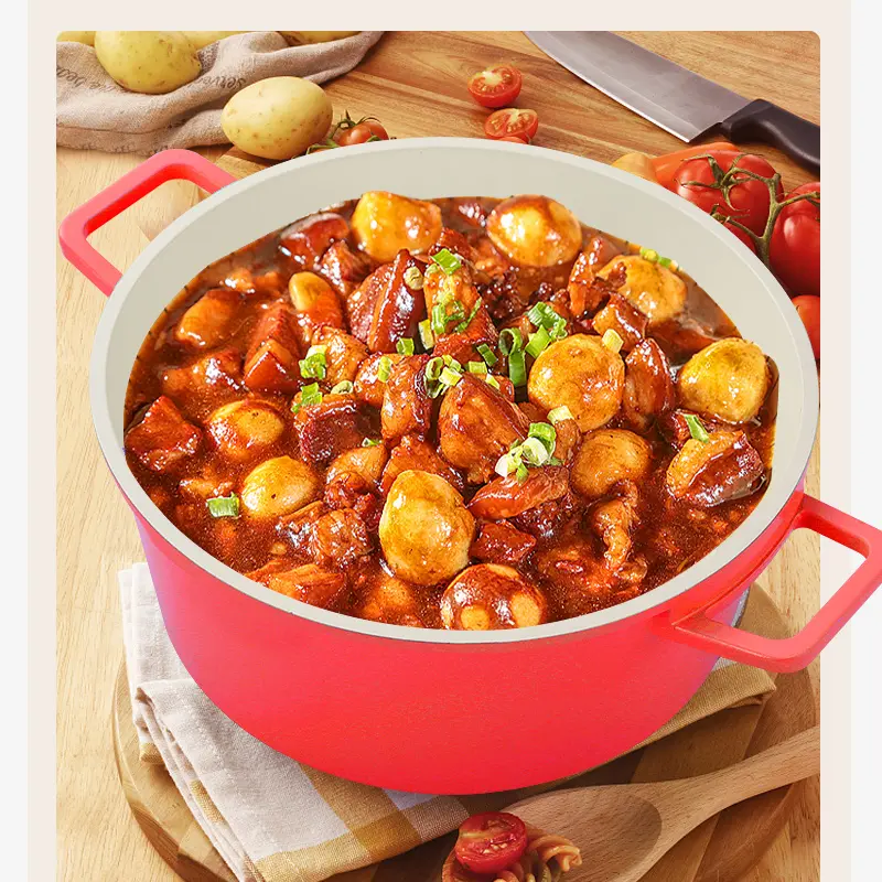 Red Dual-Handled Ceramic Enamel Non-Stick Soup Pot