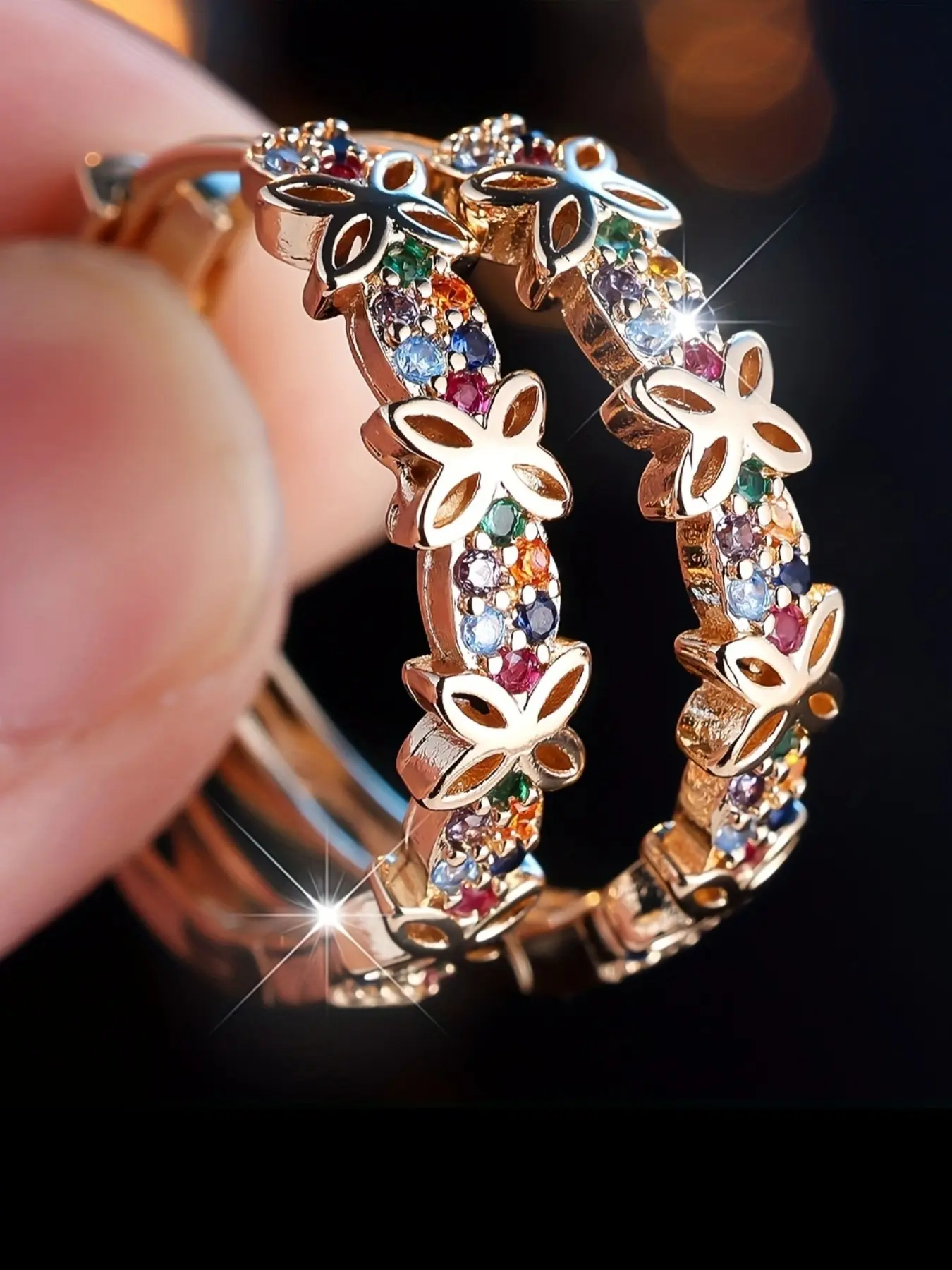 Elegant Luxury Floral-Like Butterfly Hoop Shape Earrings, Ear Hoops, Multi-Color Synthetic Zirconia, Plated, Hypoallergenic, Wedding & Party Jewelry, Fashionable Earrings, Artificial Zirconia Earrings