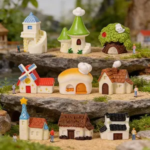 Miniature Resin Small House Decor, Realistic Micro Landscape DIY Ornament, Creative Moss Terrarium Scenery Craft Accessories