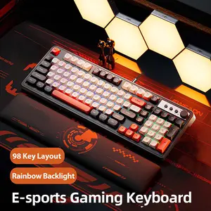 EWEADN G98 RGB Gaming Keyboard Wired, Retro Creamy Membrane Keyboards with Media Knob, Number Pad RGB Backlit, 98 Keys Quite Membrane Computer Keyboard for MAC Xbox PC Gamer -Black&White