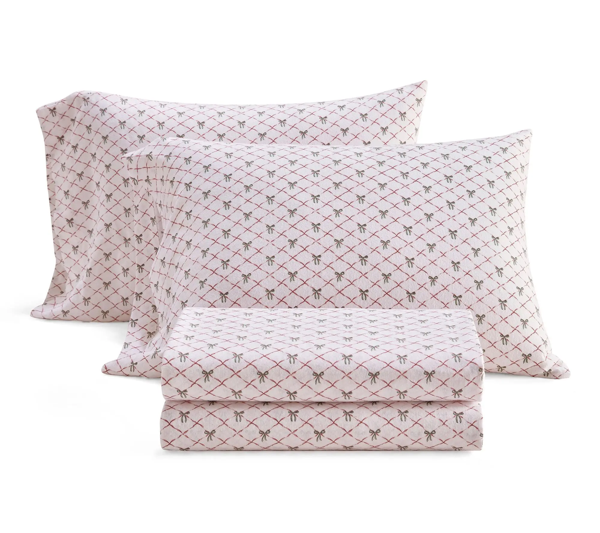 Martha Stewart Holiday Bows White/Red Flannel King Sheet Set