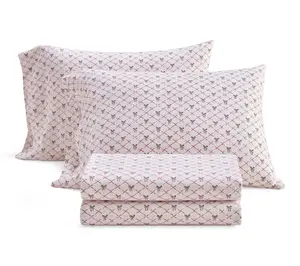 Martha Stewart Holiday Bows White/Red Flannel Twin Sheet Set