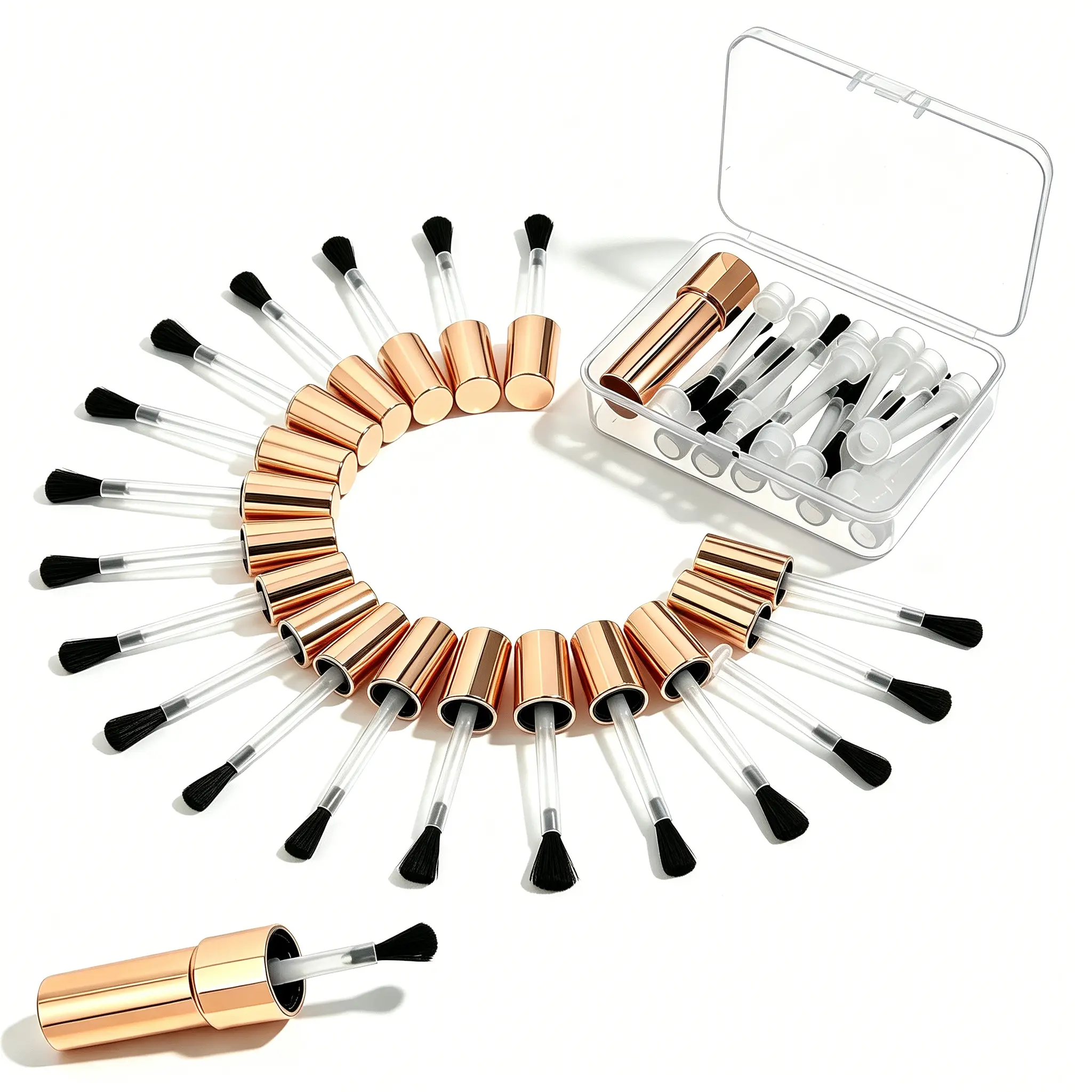 25 Pcs Disposable Nail Brush Replacement Heads with Soft Handle, Plastic Applicators for Gel Polish & Dip Powder, Nail Care Tools, Storage, Disposable Set, Press In Place, Quick Replace, Transparent Box