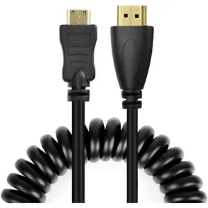 Mini HDMI to HDMI Cable, HDMI to Mini HDMI Cable, Coiled HDMI Mini to HDMI Cable, Mini HDMI Cable Adapter, Support 4K Ultra HD 1080p 3D for Atomos Ninja V V5, Monitors, Cameras, Projector, A to C