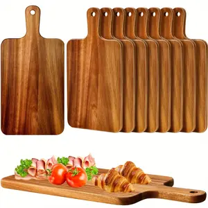 10-Pack wooden cutting board with handle, wooden plate board, kitchen cutting board, suitable for pizza, bread, cheese, deli platter, fruit, vegetables, acacia material