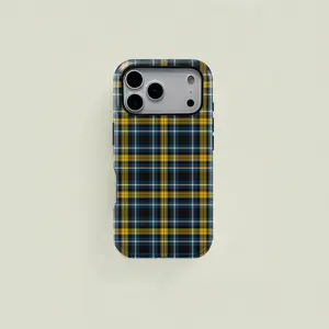 MagSafe Compatible Plaid Phone Case, Blue Yellow Tartan Pattern Shockproof Cover for iPhone17pro/ 16/15/14/13/12 Pro Max, smartphone accessory