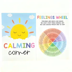 Kids Emotions Regulation Posters - Feelings Chart & Affirmation Cards, Laminated Calming Corner Decor for Preschool, Classroom & Therapy Rooms
