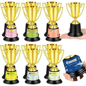 12 Pcs Bulk Mini Trophies 5.7 Inch Plastic Gold Trophy Cups with Award Certificates Stickers for Student Recognition Rewards End of Year Sports Tournament Winning Prizes Party Favor Competition Office