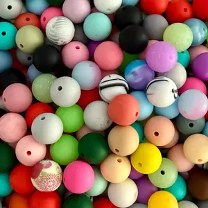 Silicone Bead Mix for Crafting and Jewelry Making - Assorted Colors and Designs for Creative Projects. 60pcs random