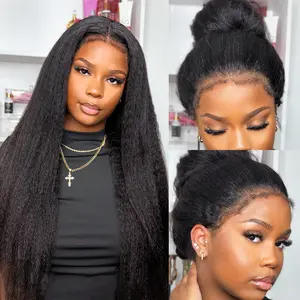 Simidola 4C Edges  Realistic Hairline Kinky Straight 13X6 Frontal Lace 180% Density Human Hair Baby Hair Frontal Lace Wig summerwins