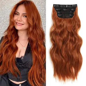 Clip in Hair Extensions for Women 20  Inch Long Wavy Curly Copper Hairpieces Full Head Synthetic Glueless Pre Braided 4PCS 220g Heat Resisting Fiber