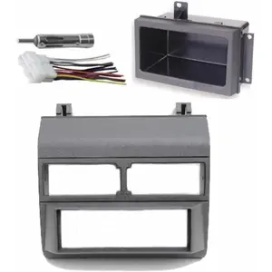 Grey Gray Complete Single Din Dash Kit + Pocket Kit + Wire Harness + Antenna Adapter Compatible with Chevrolet & GMC 1988-1996 Select Models