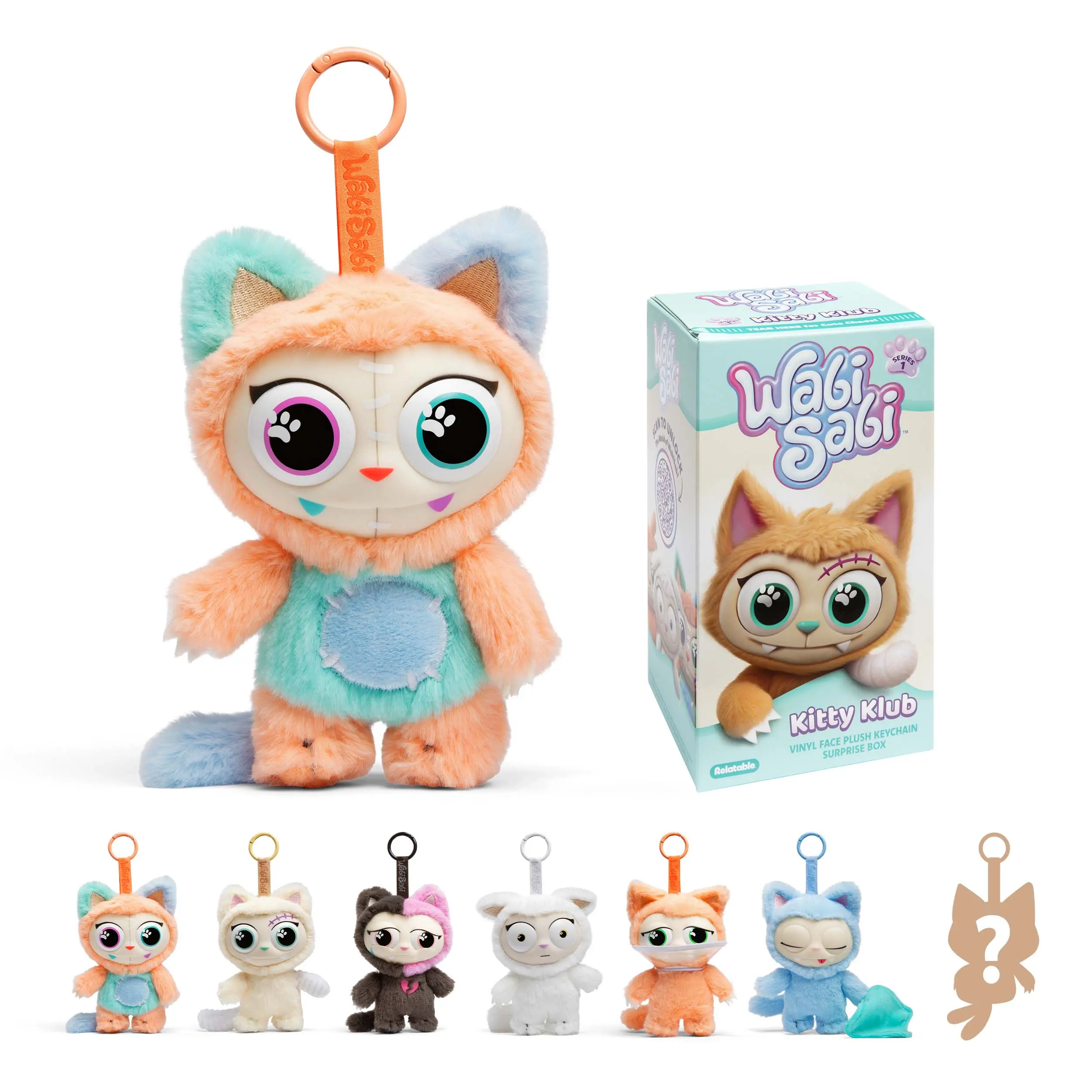 WabiSabi Kitty Club Blind Box by Relatable - Soft, Collectible, Blind Box Figures Plush on a Keychain, Gift for Kids, Teens and Collectors - Includes 1 Single Mystery Plush