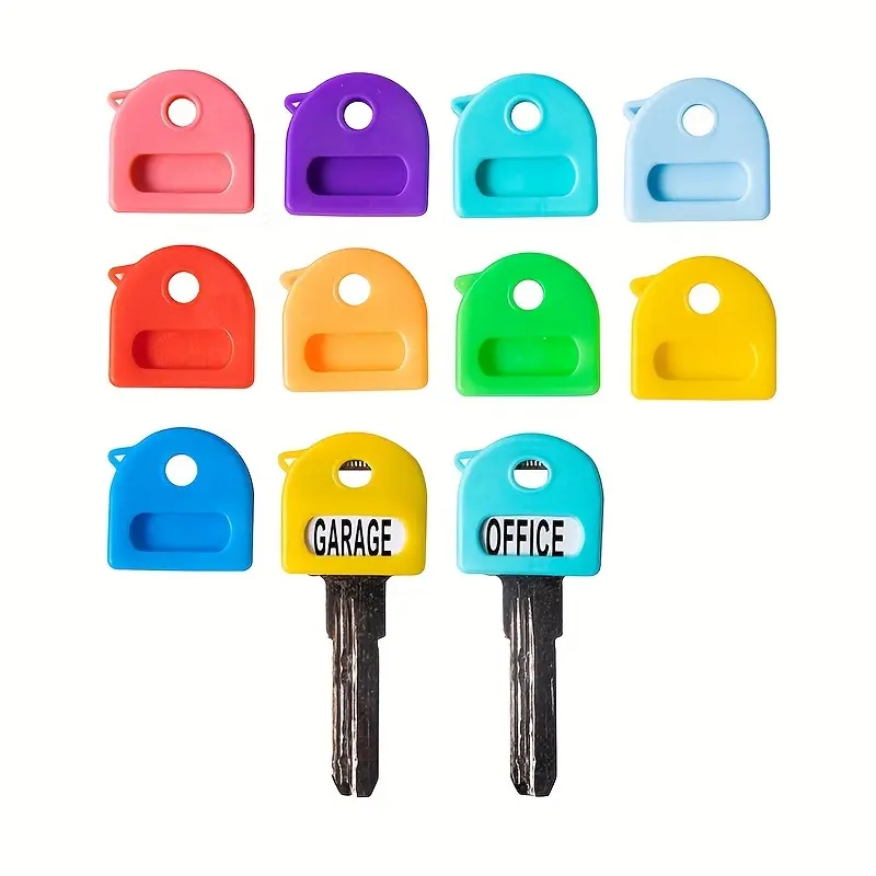 8PCS Colorful Key Tags with Labels – Key Identification Covers for Home, Office, Garage, Storage Lockers & Everyday Organization