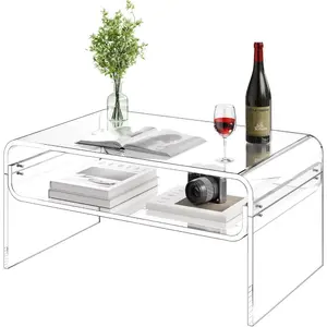 VEVOR Acrylic Coffee Table, Modern Waterfall Center Table with Open Storage Shelf, Clear Rectangle Lucite Desk for Living Room, Office Reception, 31.5 Wx 19.7 Dx 15 H, LargeVEVOR Super Brand Day