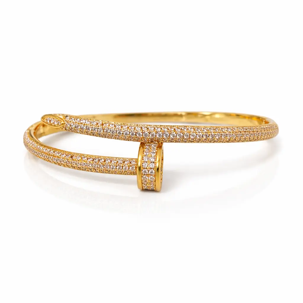 TEIKET Luxe Glow Pavé Nail Bangle, Gold Plated Bangle Jewelry, Bling Effect Wrist Stack Arm Candy Accessory
