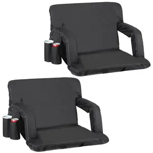 SUPERDEAL 2 Pcs Stadium Seats Chair with Backrest and Armrests Cushion for Bleachers Black