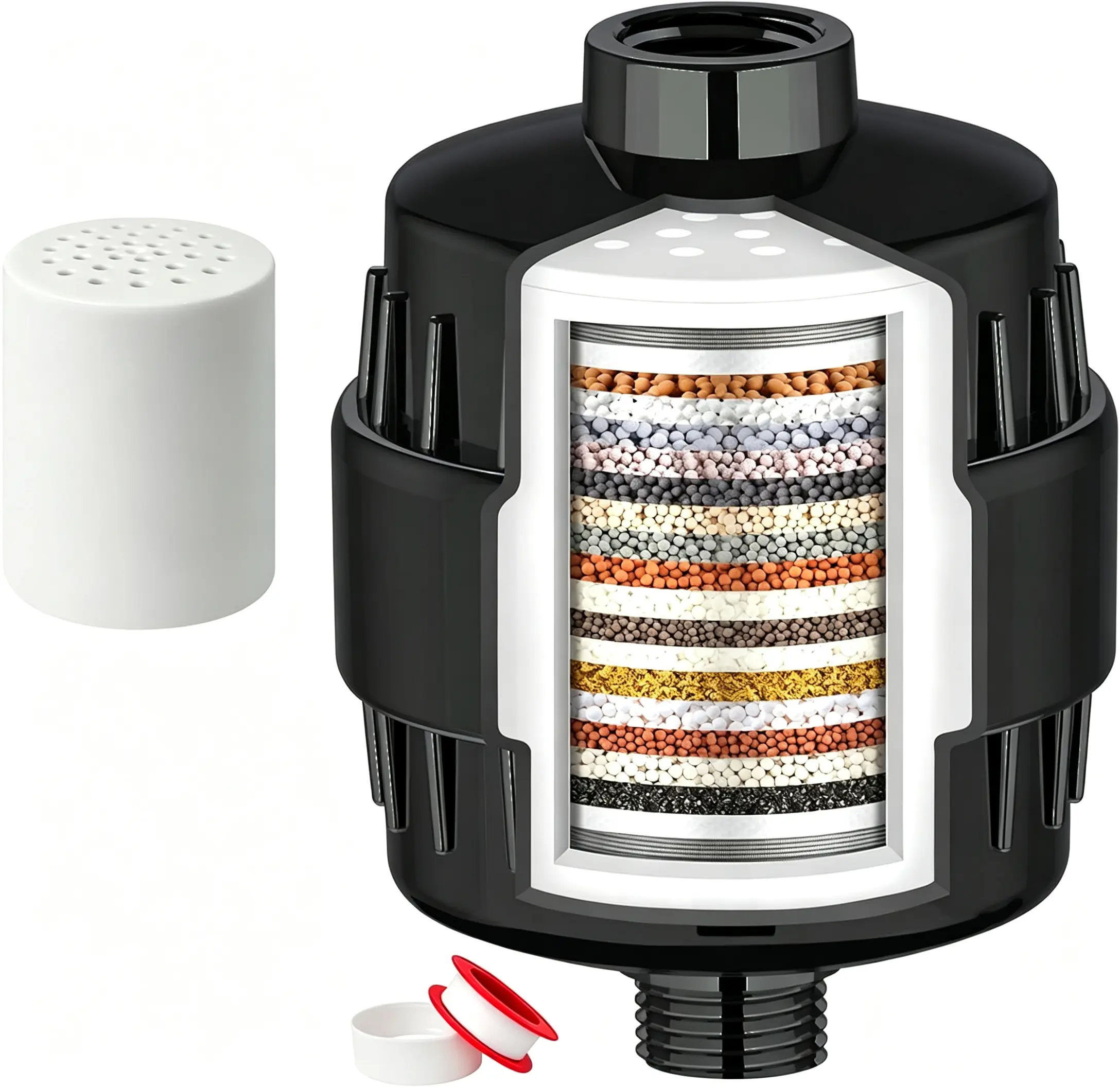 20 Stage Shower Head Filter for Hard Water with 3 Cartridges, High Output Shower Water Filter to Remove Chlorine, Fluoride and Other Impurities, Improves Skin Condition, Protects Hair